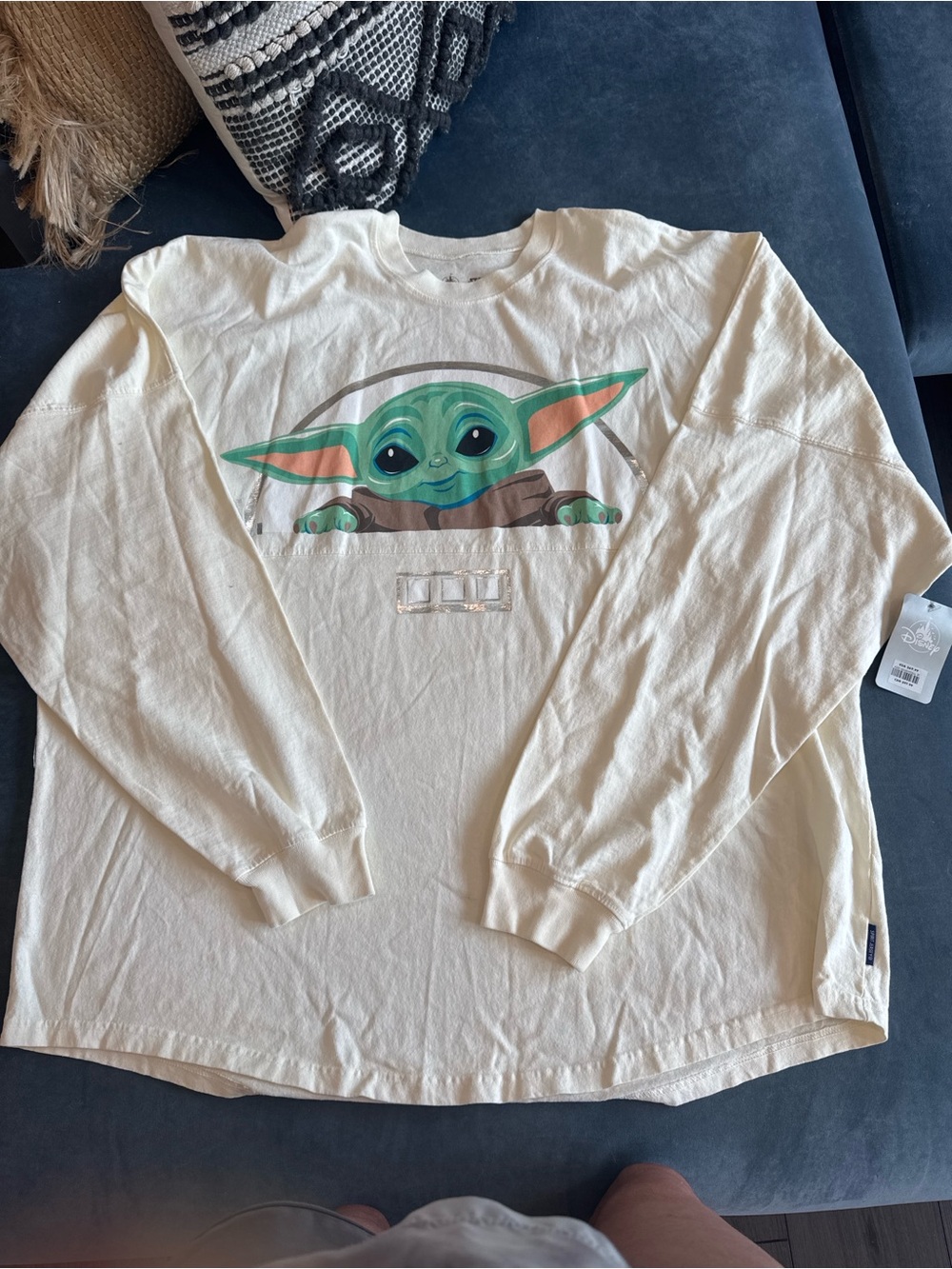 NWT Disney Star Wars Cream Long-Sleeve Tee with Green Grogu Graphic